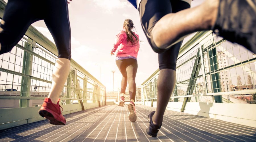 Joggers running outdoors health